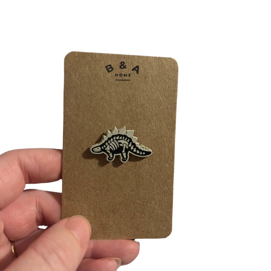 Stegosaurus Dinosaur Skeleton Pin Badge