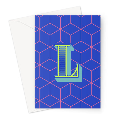 Blue Geo Alphabet Greeting Card